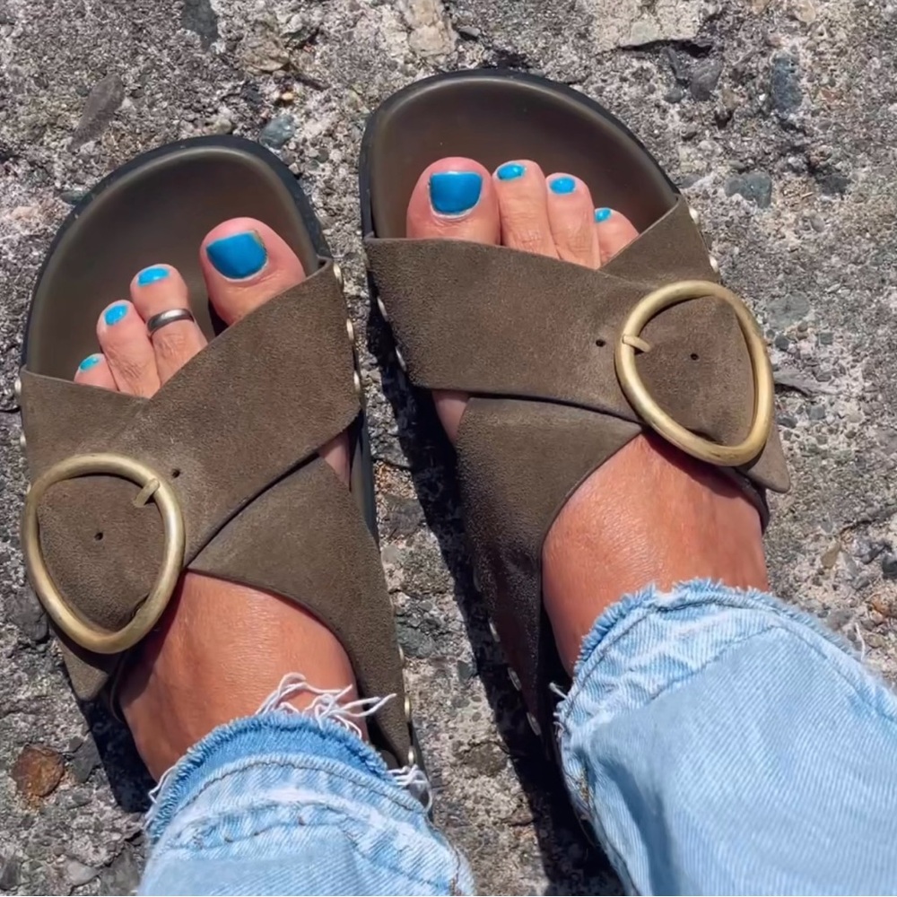 Zara Olive Suede Zara Slides